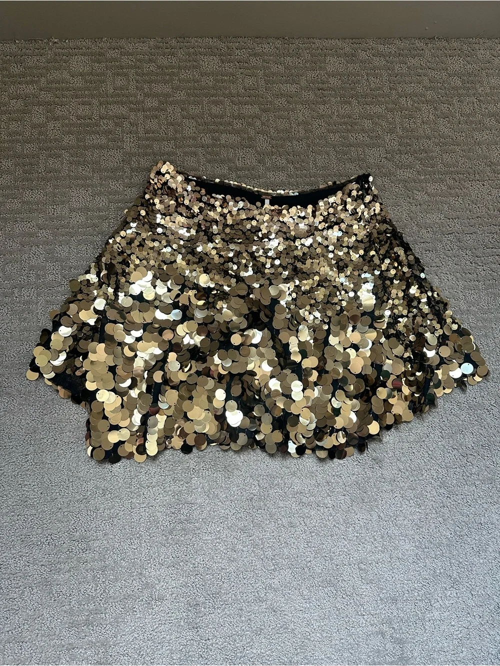 Free People Can’t Get Enough Gold Paillette Sequin Asymmetrical Mini Skirt 6